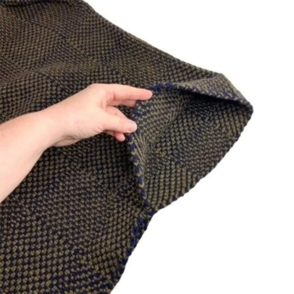 Fisherman Out of Ireland Merino Wool Knit Poncho in Woven Navy and Green - Picture 4 of 6
